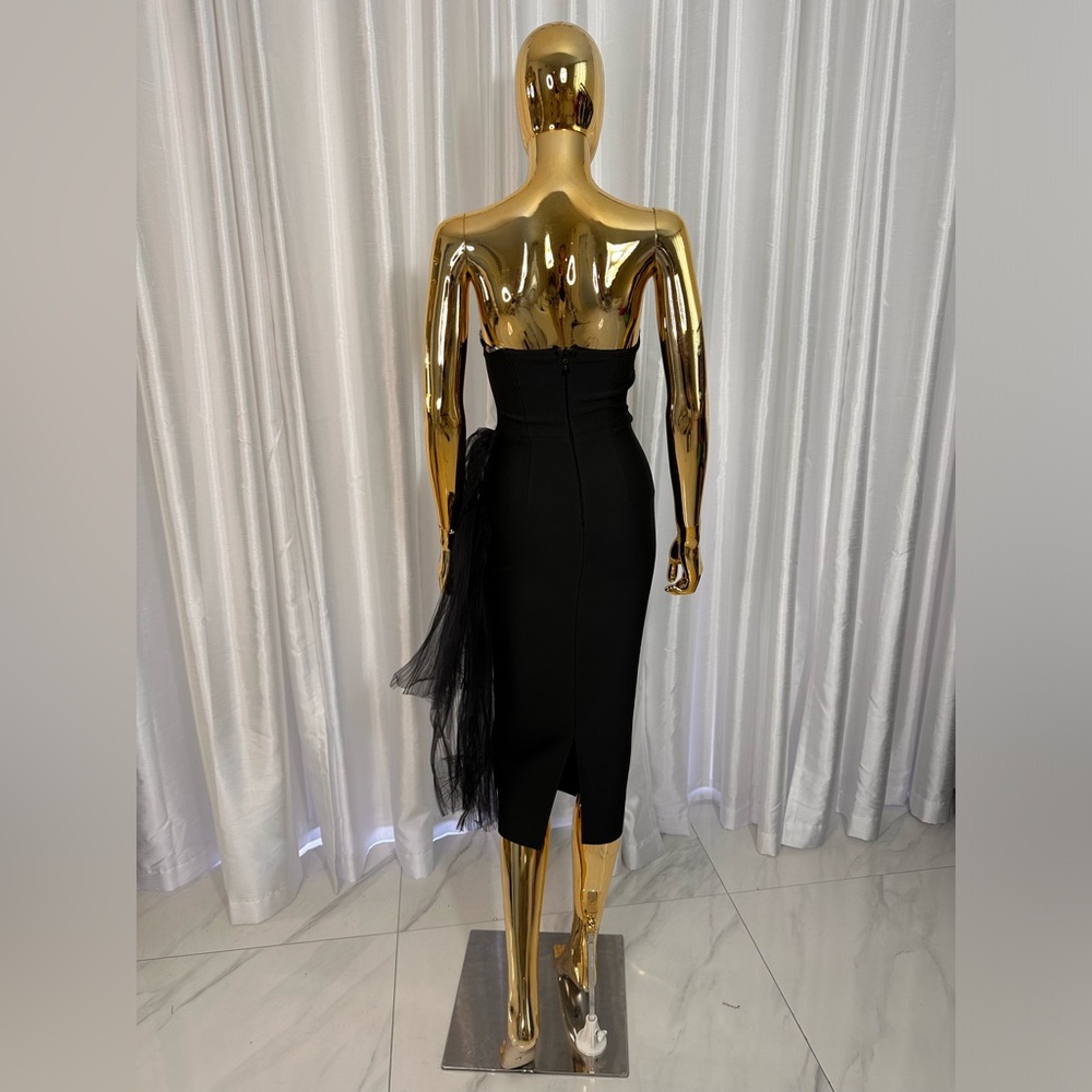 Black Bridesmaid Midi Bandage Dress - Picture 6 of 6